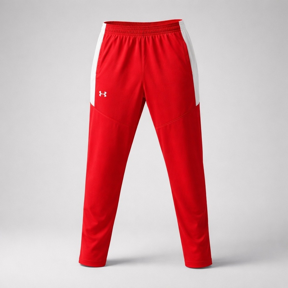 Under Armour Track Pants XL Red White Loose Fit Zippered Cuffs Athletic Joggers